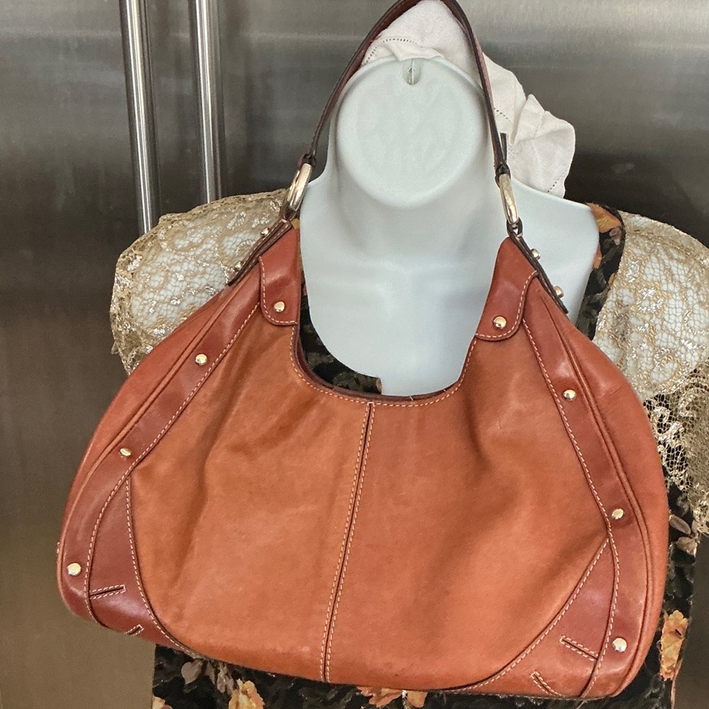 COLE HAAN LEATHER HOBO BAG WITH STUDS